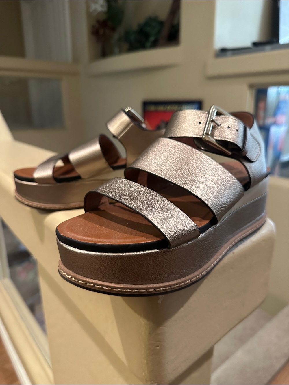 Naturalizer Metallic Bronze Triple-Strap Platform Sandal